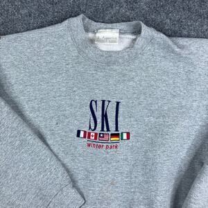 J. America Sweatshirt‎ Mens Size L Gray Ski Winter Park USA Pullover Distressed